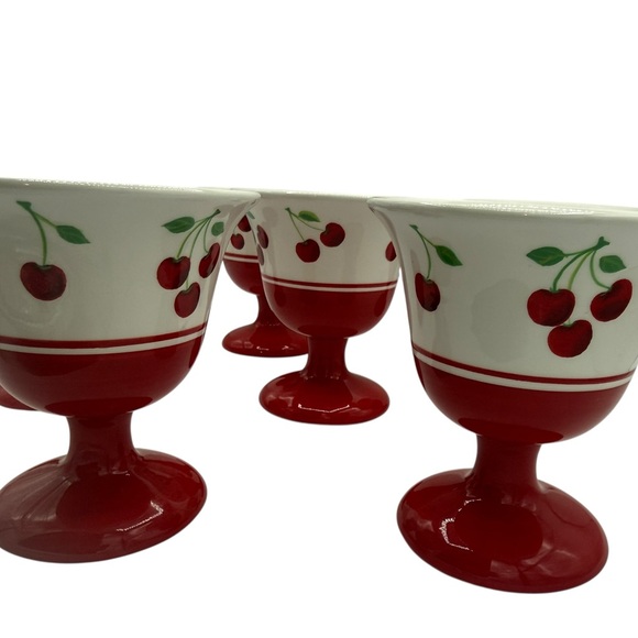 Vintage Sonoma Home Cherries Jubilee Set 6 Red Cherry Pedestal Stem Dessert Cups - Picture 2 of 12